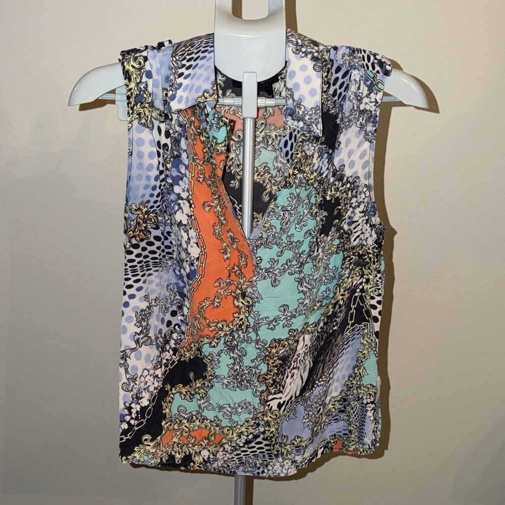 Etcetera Vibrant 100% Silk Patterned Sleeveless Blouse